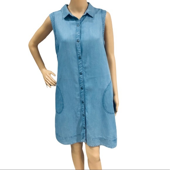 J. Jill Sleeveless Chambray Tunic Dress with pockets - Picture 2 of 10